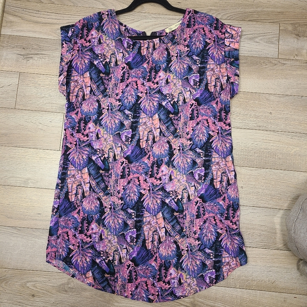 Buddy Love Womens Mini Short Sleeve Dress Purple Abstract Sz Medium USA Made Ex